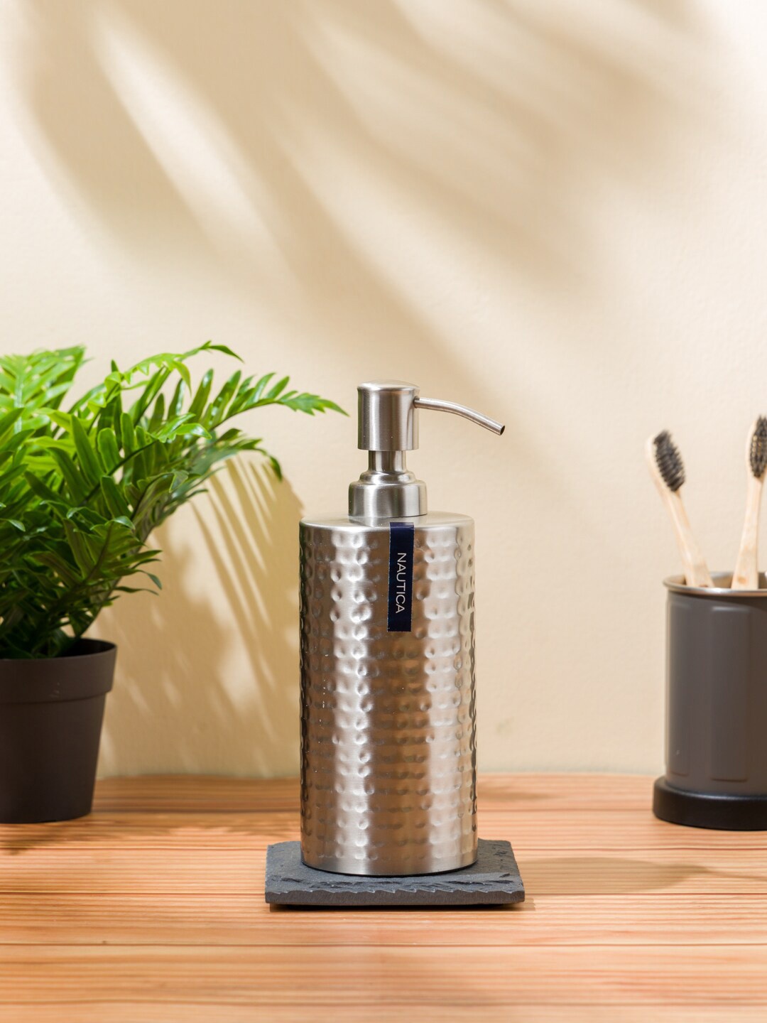 

Nautica Silver-Toned Textured Stainless Steel Soap Dispenser