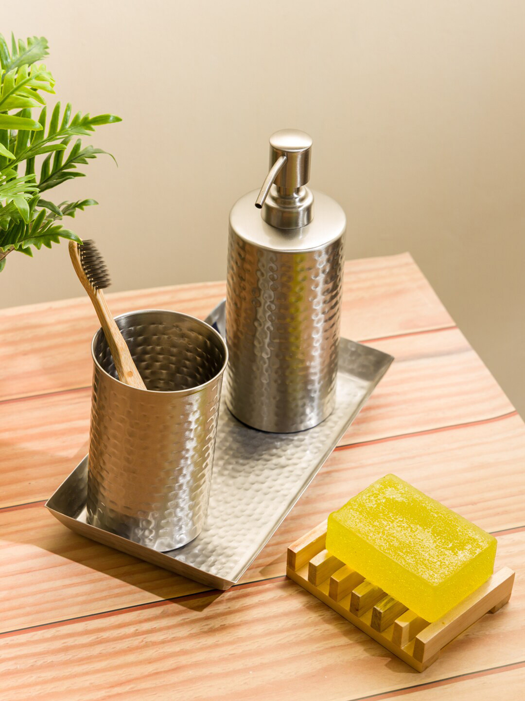 

Nautica Set Of 3 Silver-Toned Textured Stainless Steel Bath Accessories Set
