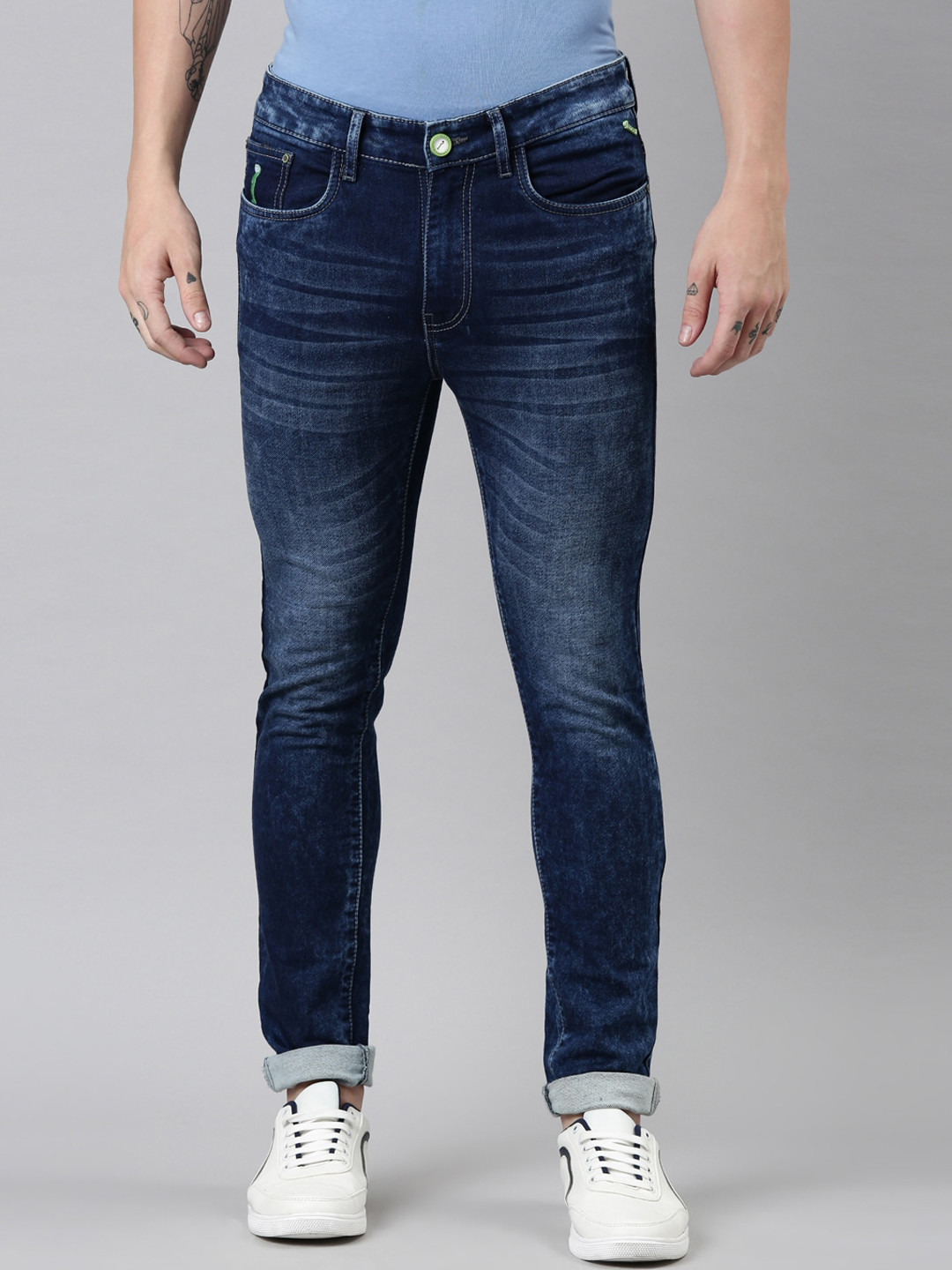 

CINOCCI Men Blue Jean Slim Fit Heavy Fade Stretchable Cotton Jeans