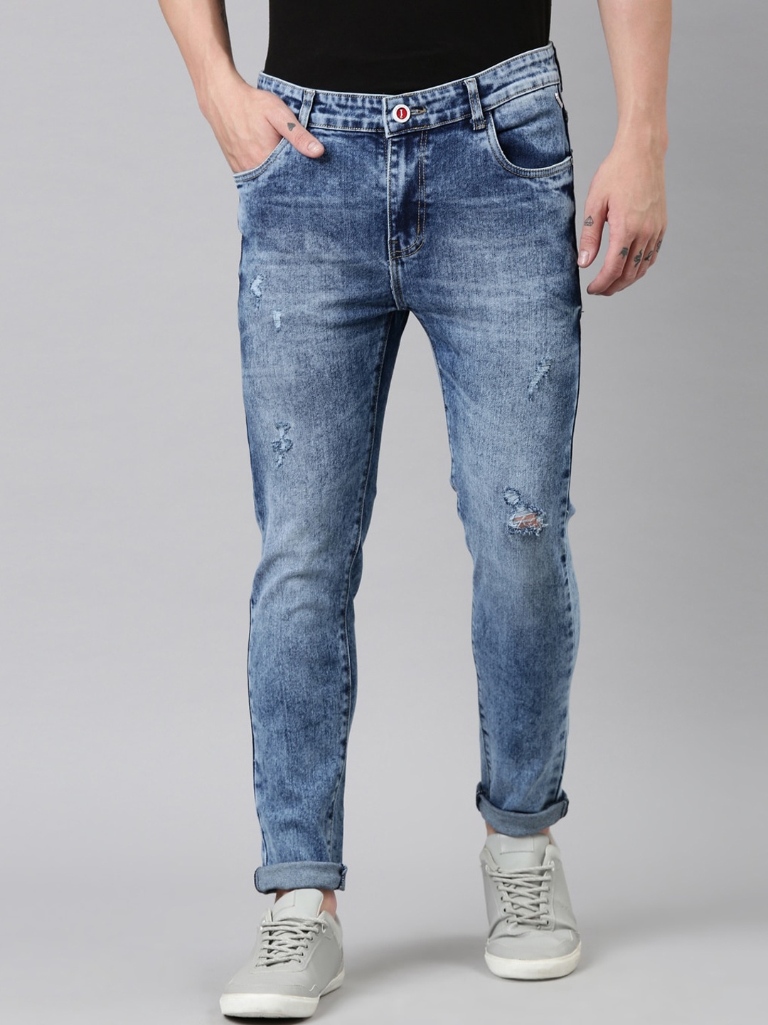 

CINOCCI Men Blue Light Fade Stretchable Jeans