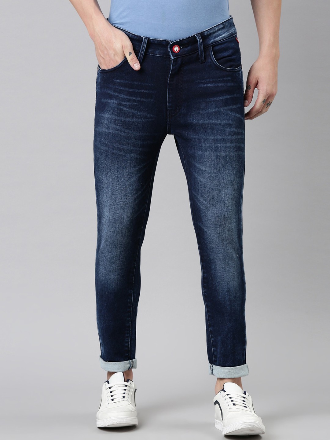 

CINOCCI Men Blue Jean Slim Fit Heavy Fade Stretchable Jeans