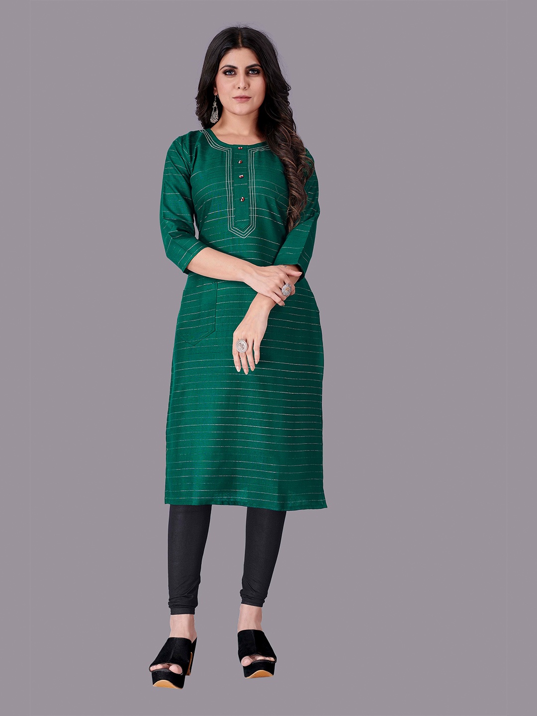 

Fashion FRICKS Green Geometric Printed Pure Cotton Kurti