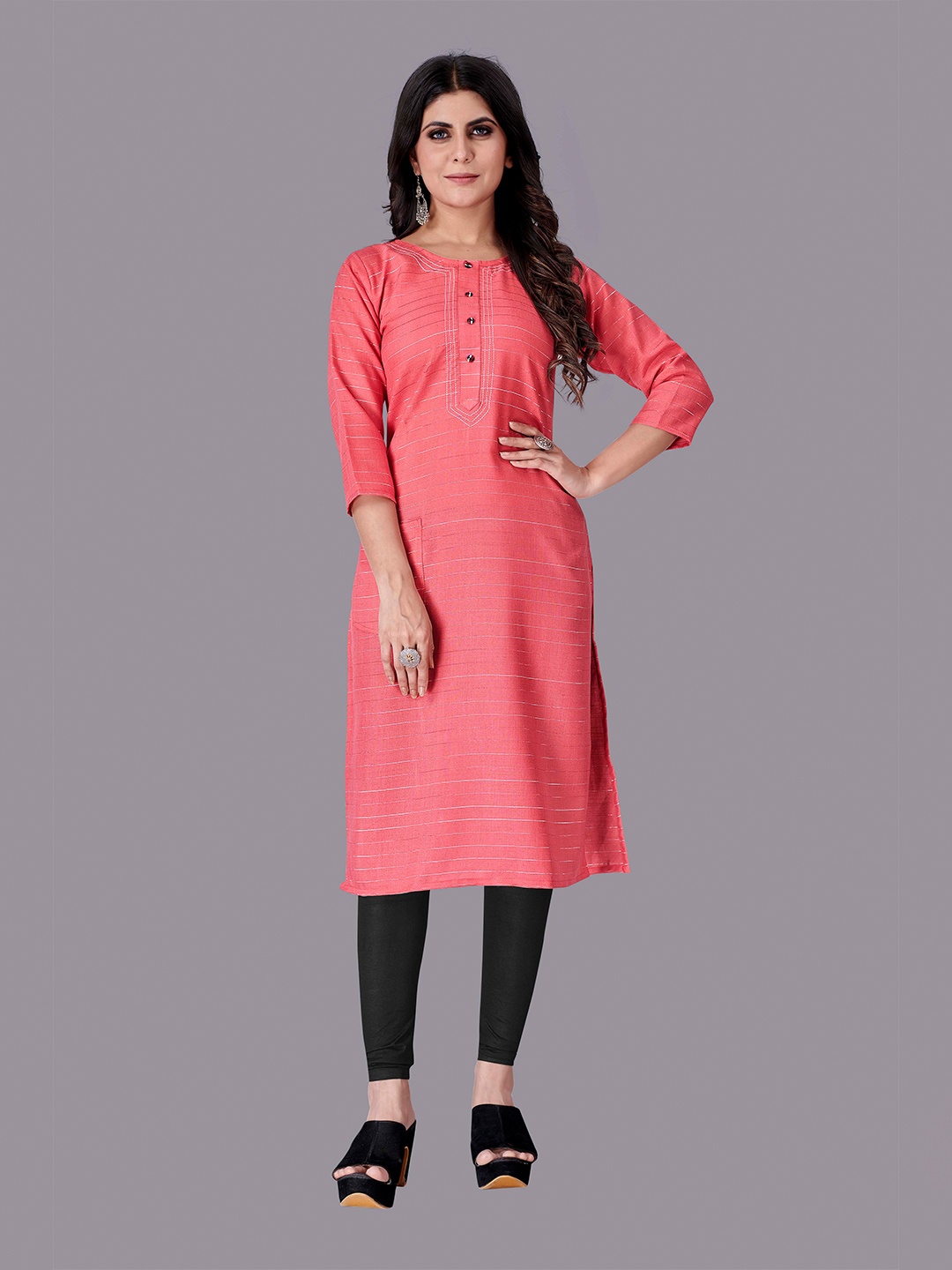 

Fashion FRICKS Women Pink & Silver Toned Pastels Kurta