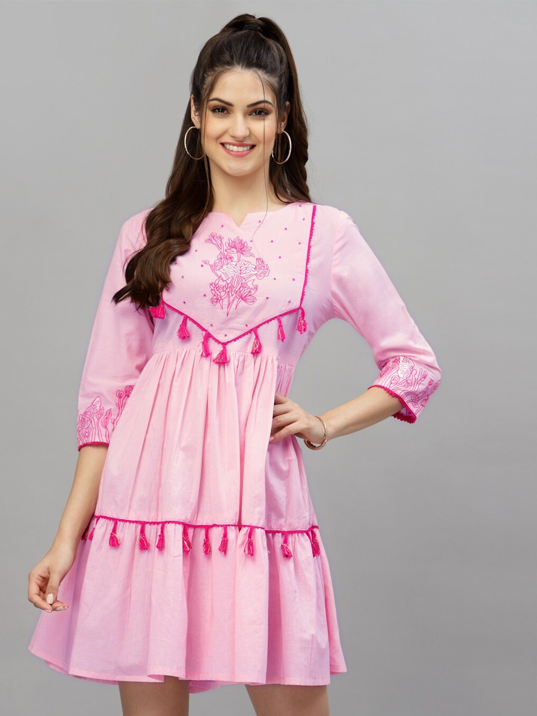 

Ragavi Women Pink Floral Embroidered Dress