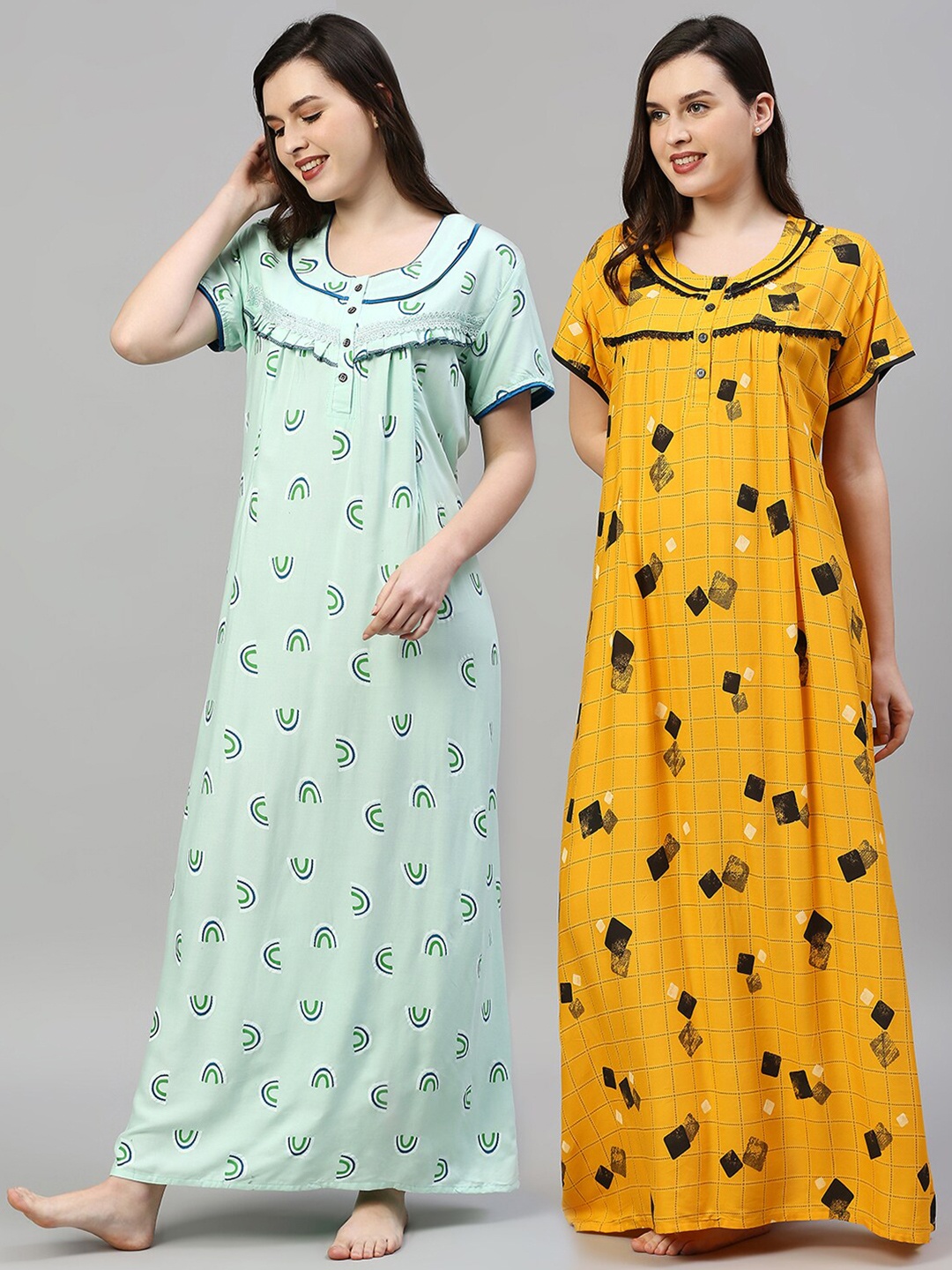 

Pretty Awesome Yellow and Green Printed Maternity Maxi Nightdress Pack of 2