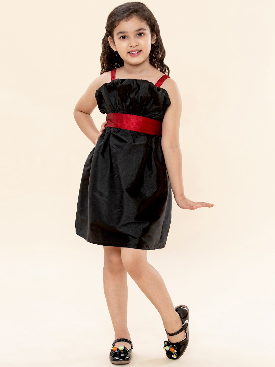 

A T U N Girls Black & Red A-Line Dress