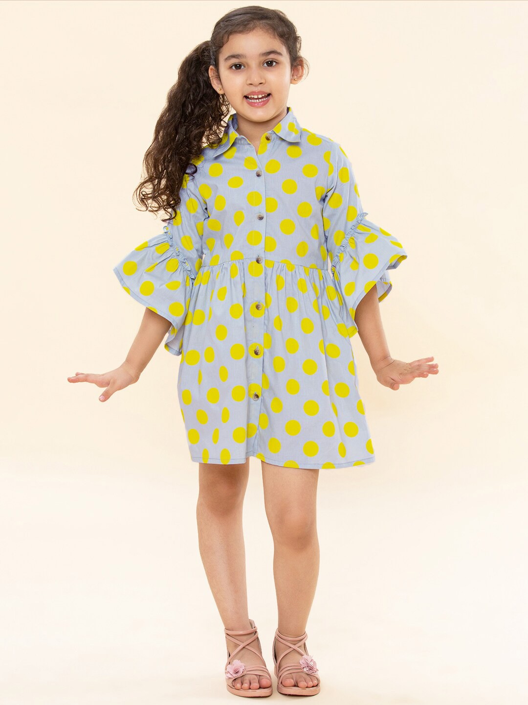 

A T U N Girls Grey & Yellow Shirt Dress