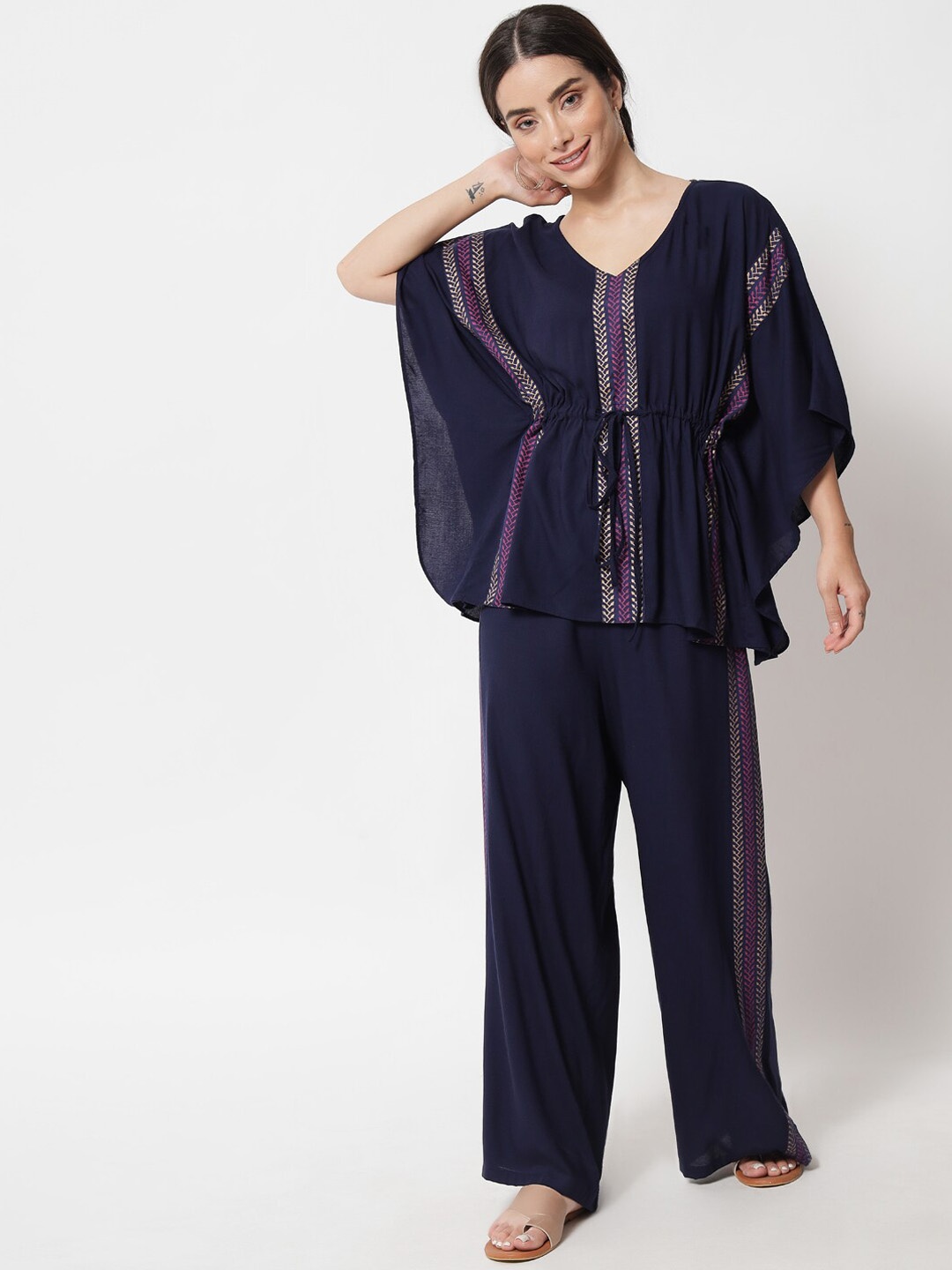 

9rasa Women Navy Blue Hand Block Printed Co-Ords