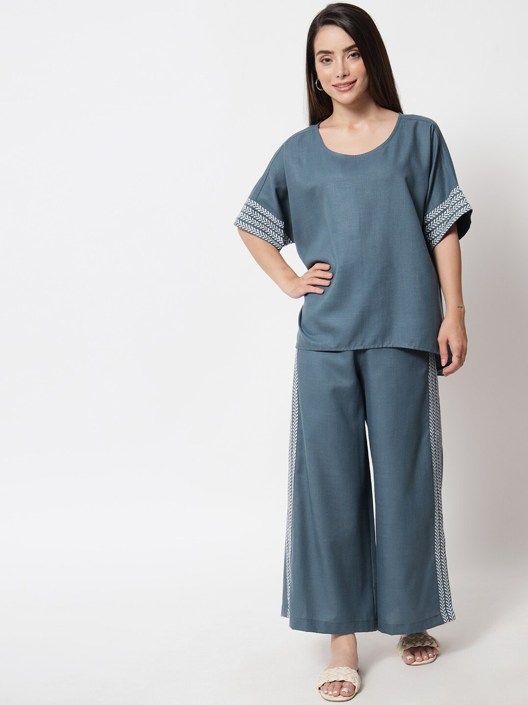

9rasa Women Grey Hand Block Printed High-low Co-Ords