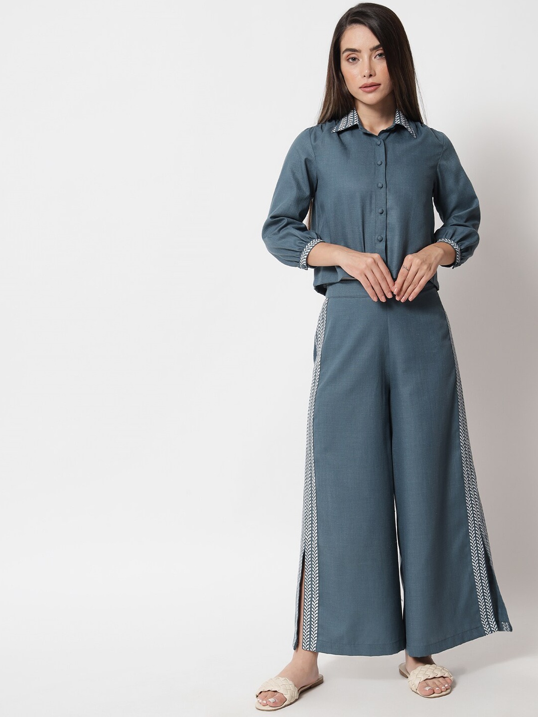

9rasa Women Grey Hand Block Printed Co-Ords