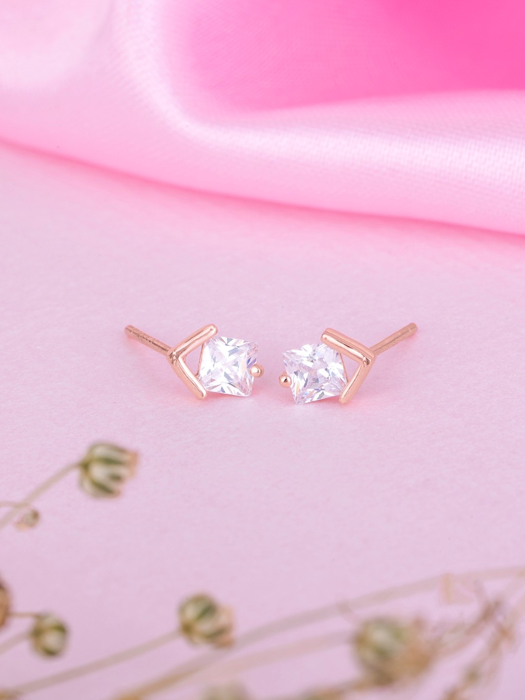 

Zavya 925 Sterling Silver Rose Gold-Plated & Off White Square Studs