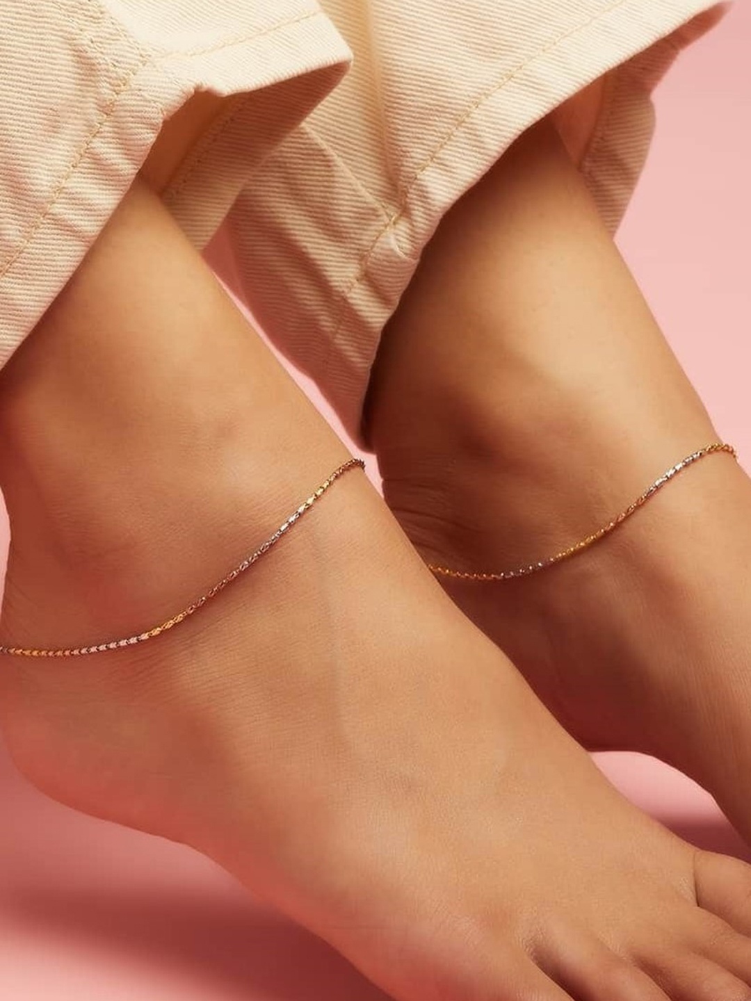 

Zavya Set of 2 925 Sterling Silver & Gold-Toned Rhodium-Plated Anklets