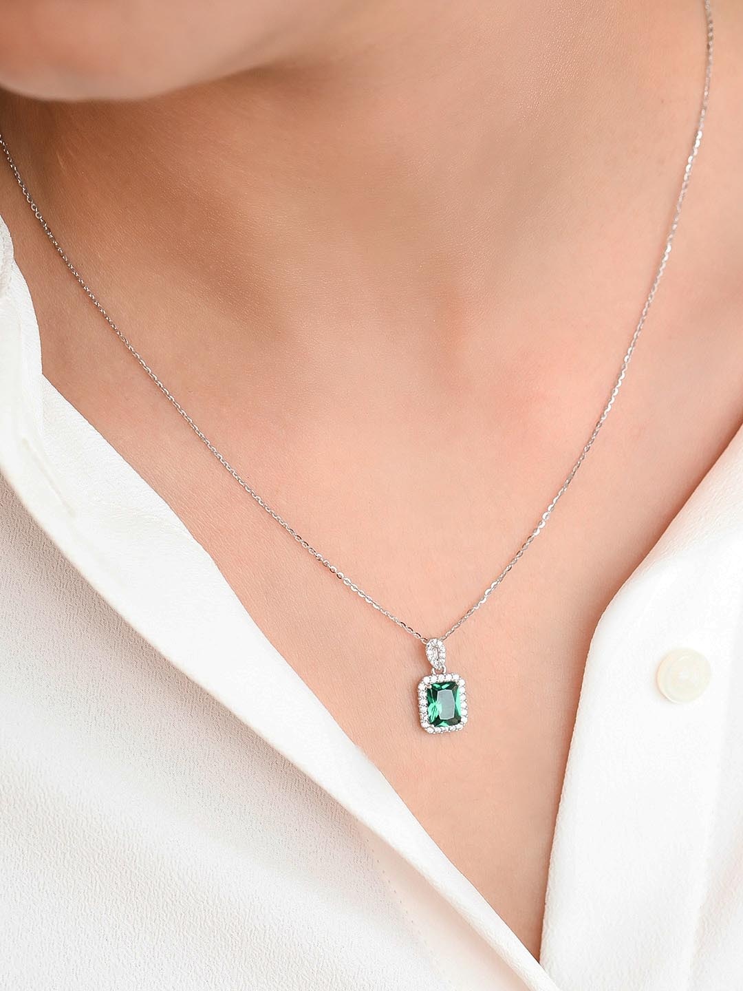 

Zavya 925 Sterling Silver & Green Rhodium-Plated Necklace