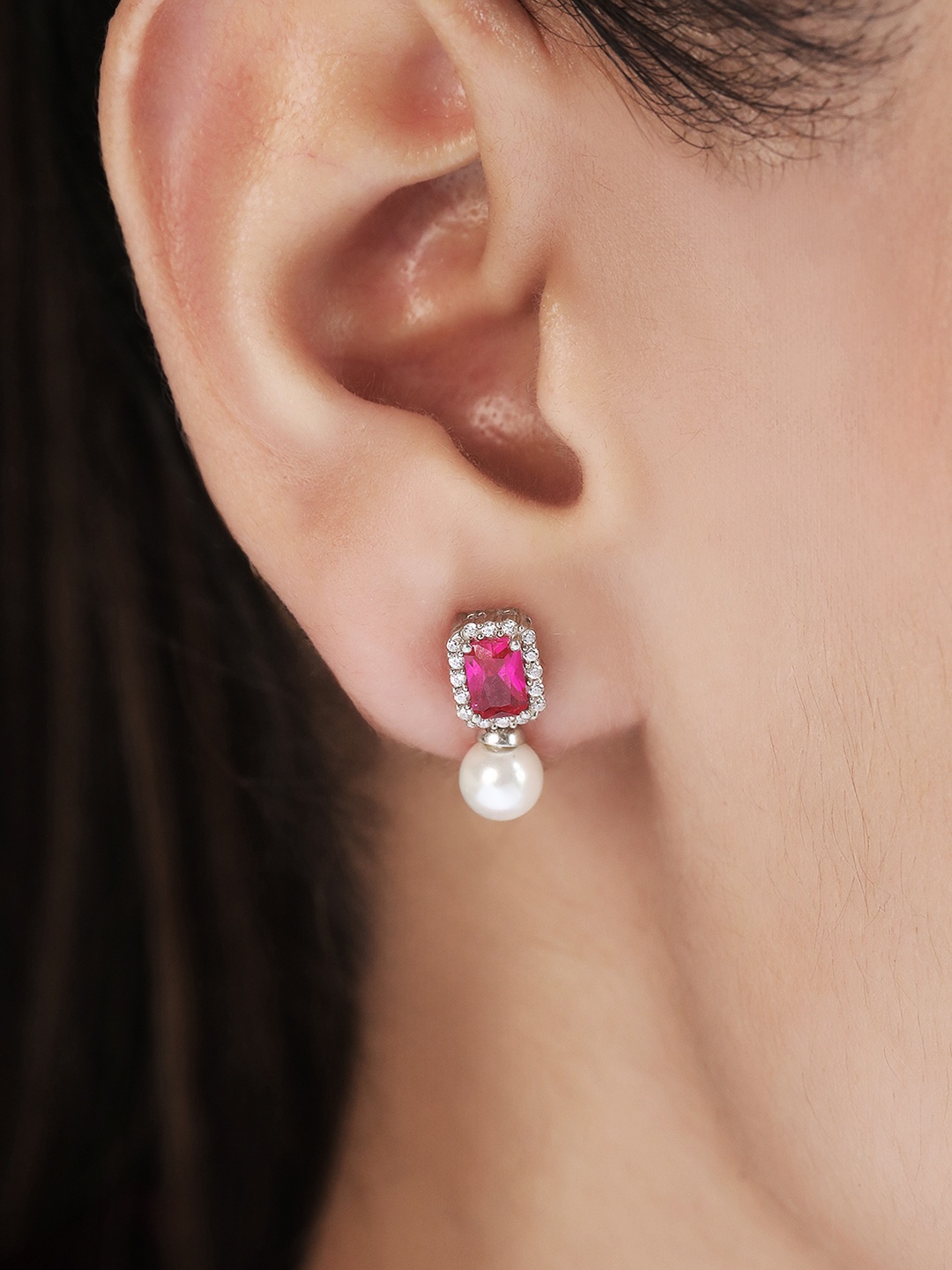 

Zavya 925 Sterling Silver & Pink Geometric Drop Earrings