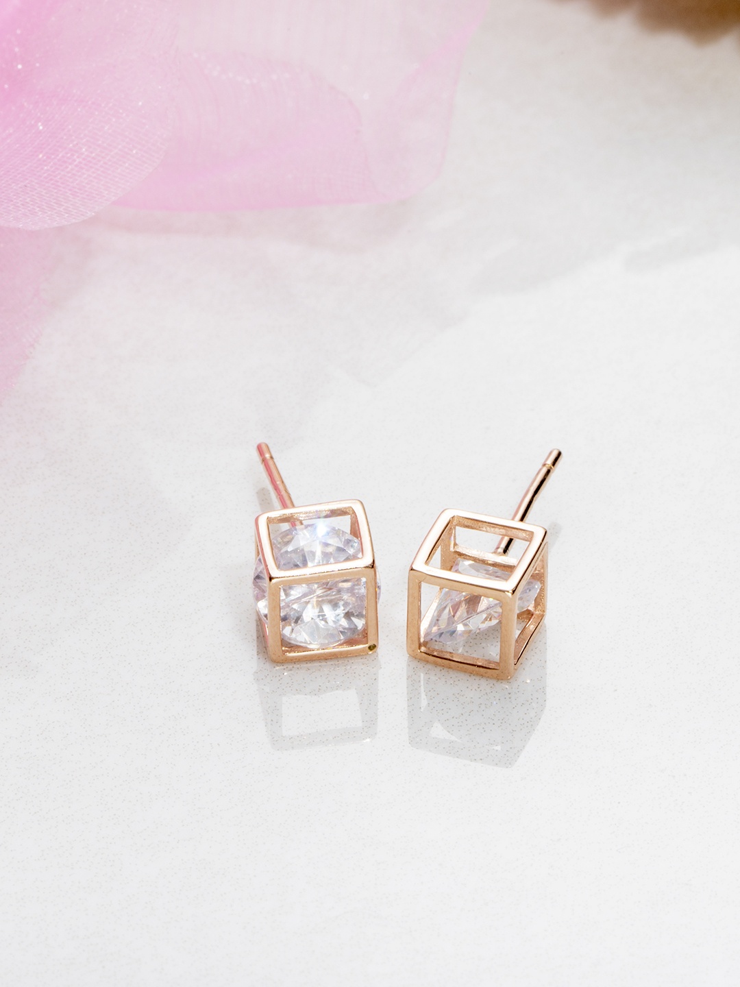 

Zavya 925 Sterling Silver Rose Gold-Plated Square Studs