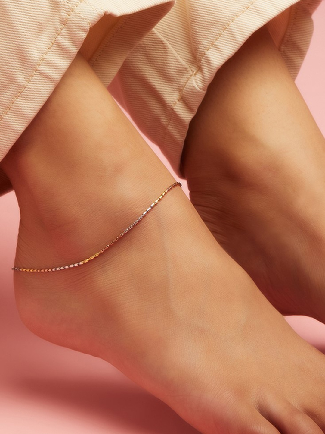 

Zavya Silver & Gold-Toned Rhodium-Plated 925 Sterling Silver Anklet