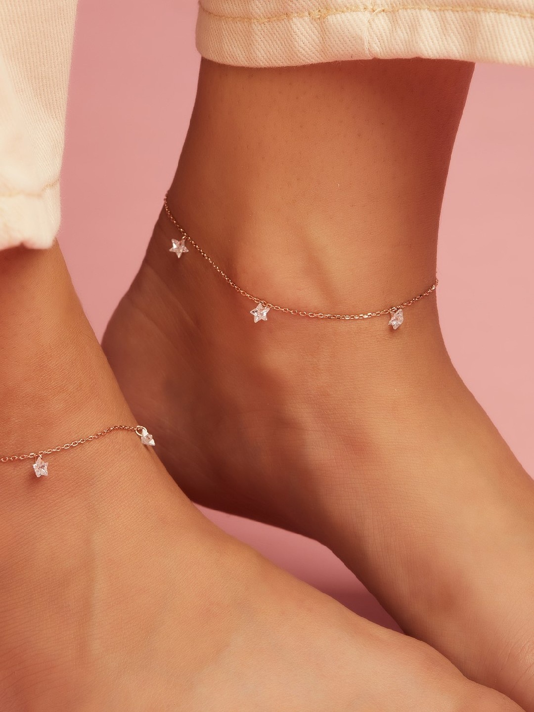 

Zavya Set of 2 925 Sterling Silver Anklets, Rose gold