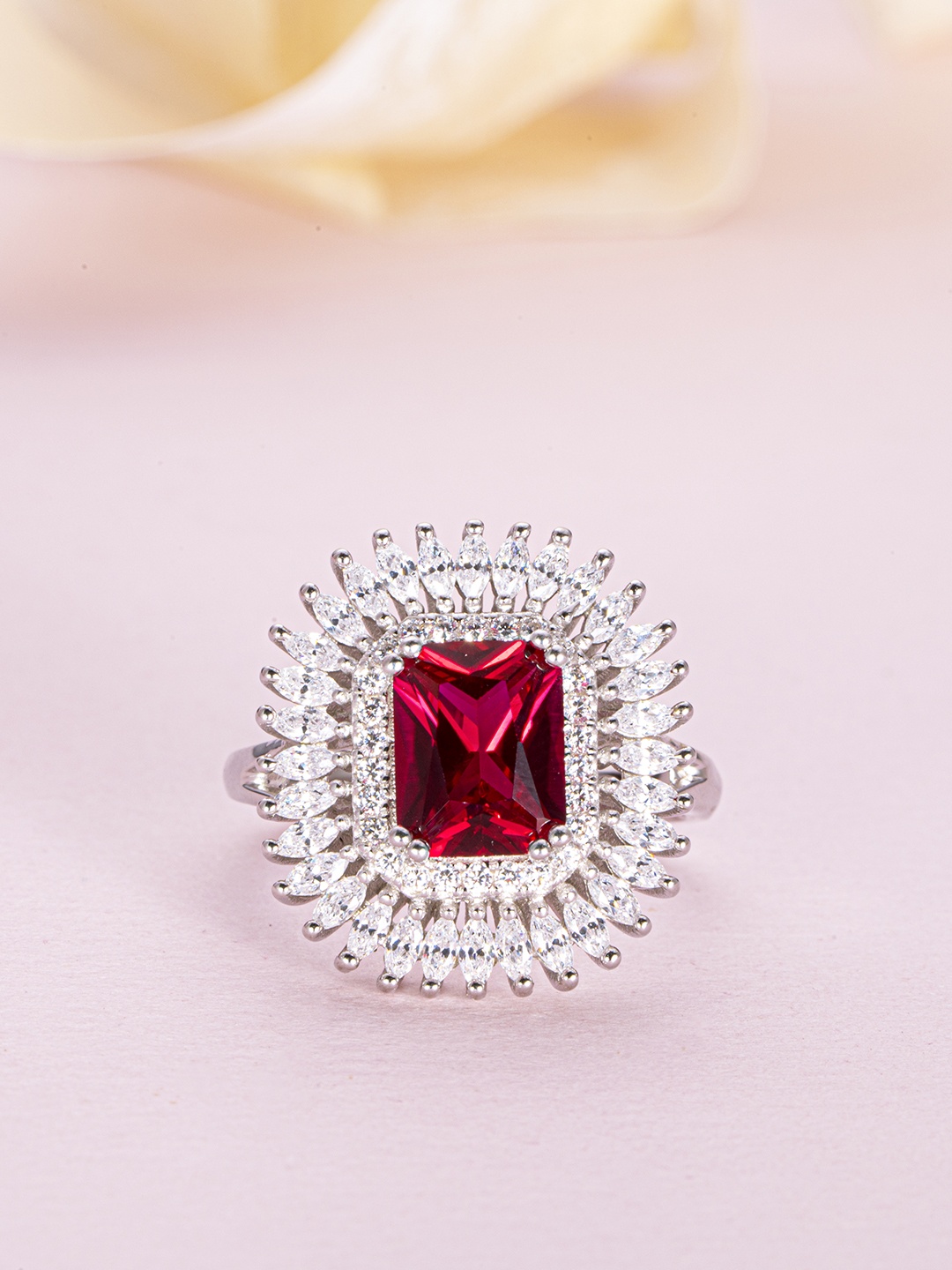 

Zavya Women 925 Sterling Silver-Toned & Pink Rhodium-Plated Ring