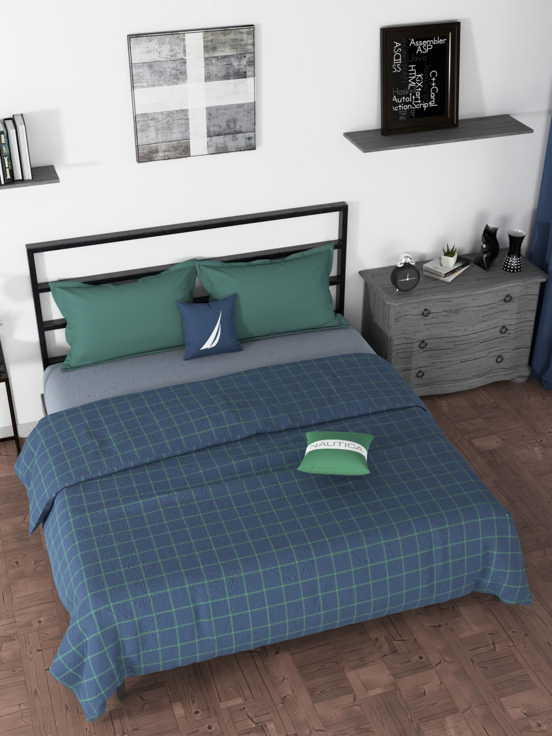 

Nautica Blue & Green Checked AC Room 300 GSM Double Bed Dohar
