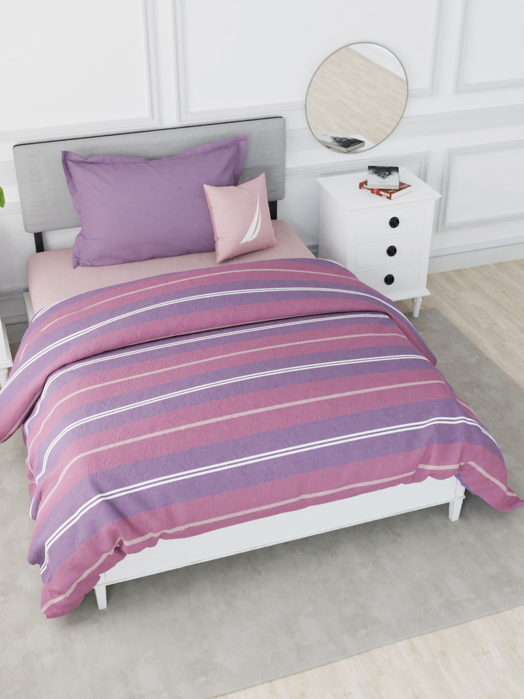 

Nautica Red & Blue Striped AC Room 150 GSM Pure Cotton Single Bed Quilt