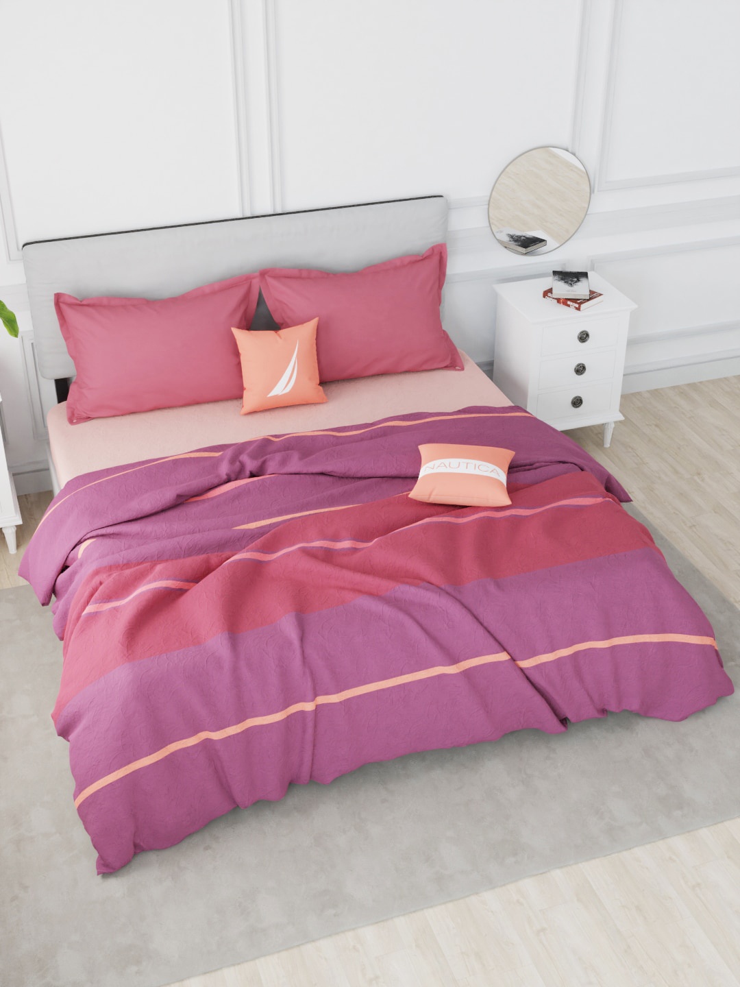 

Nautica Pink & Purple Striped AC Room 150 GSM Pure Cotton Double Bed Quilt