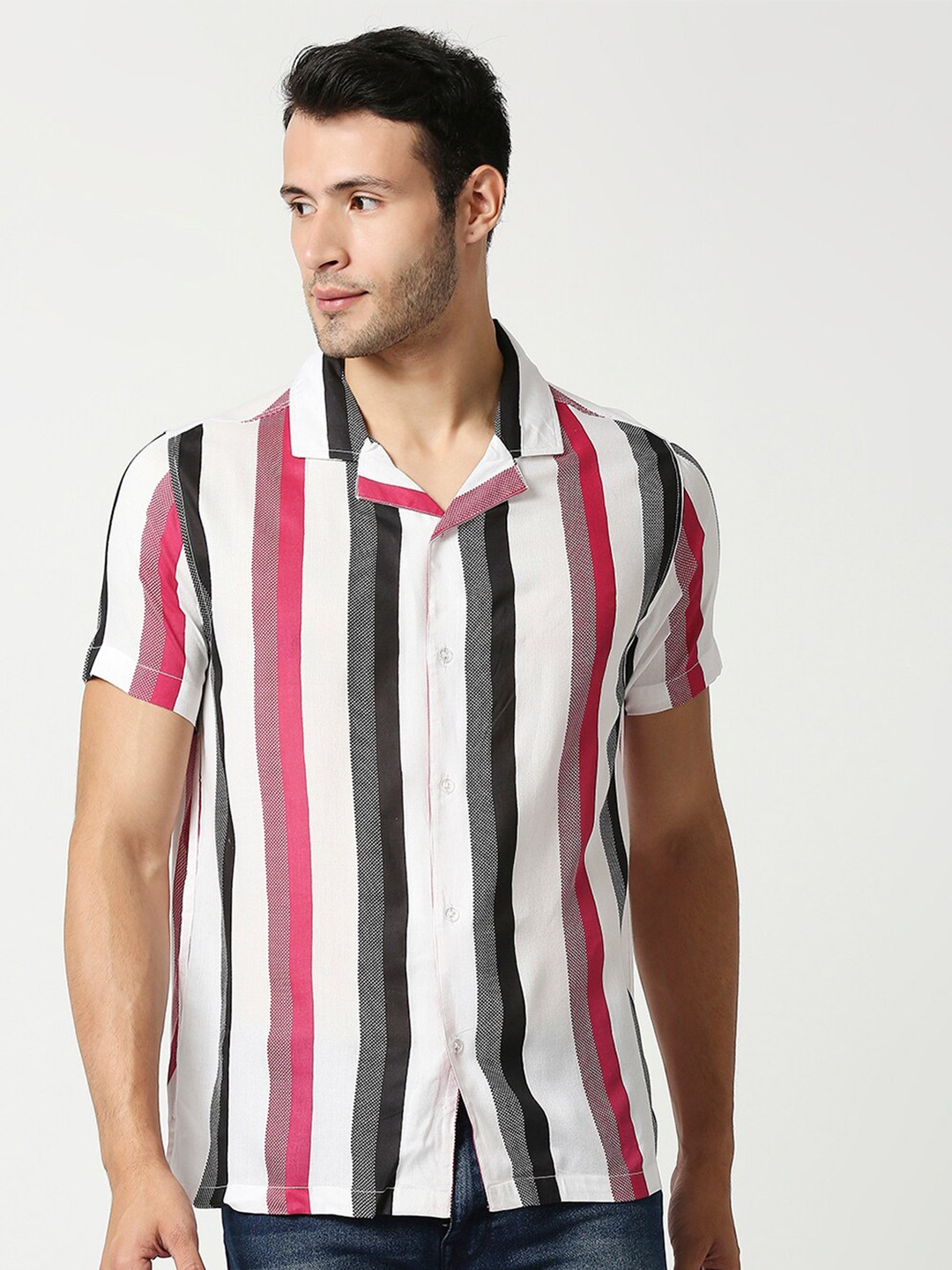 

MOD ECRU Men Maroon Relaxed Boxy Striped Casual Shirt