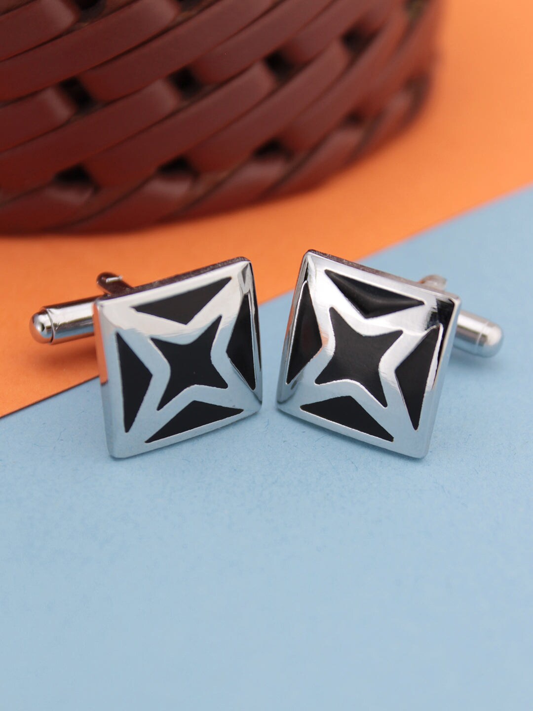 

Kavove Black & Silver-Toned Cufflink