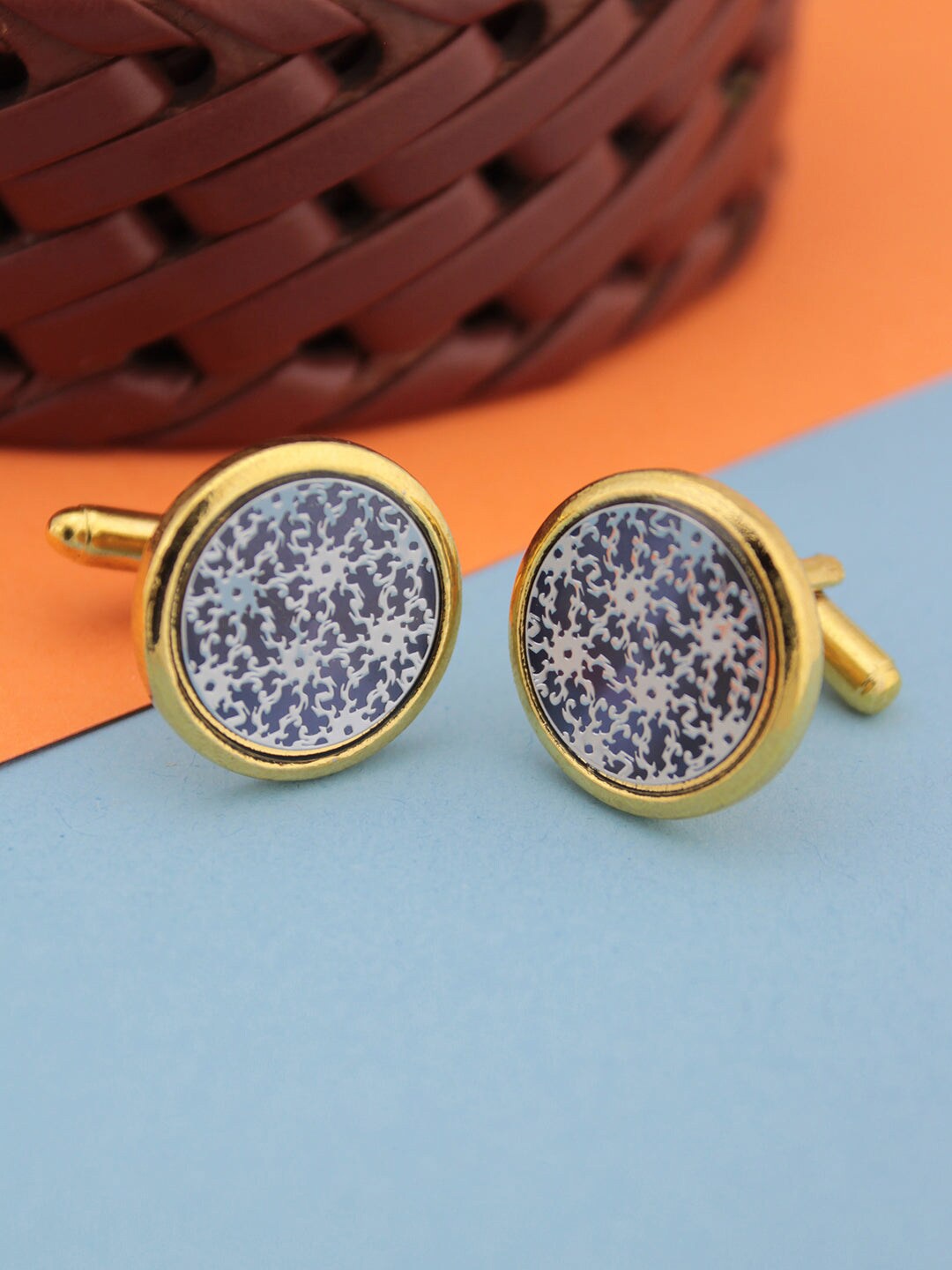 

Kavove Silver & Gold-Toned Cufflink, Blue