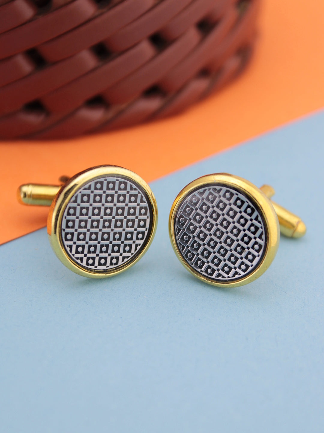 

Kavove Men Silver-Toned & Black The Polka Smash Cufflink