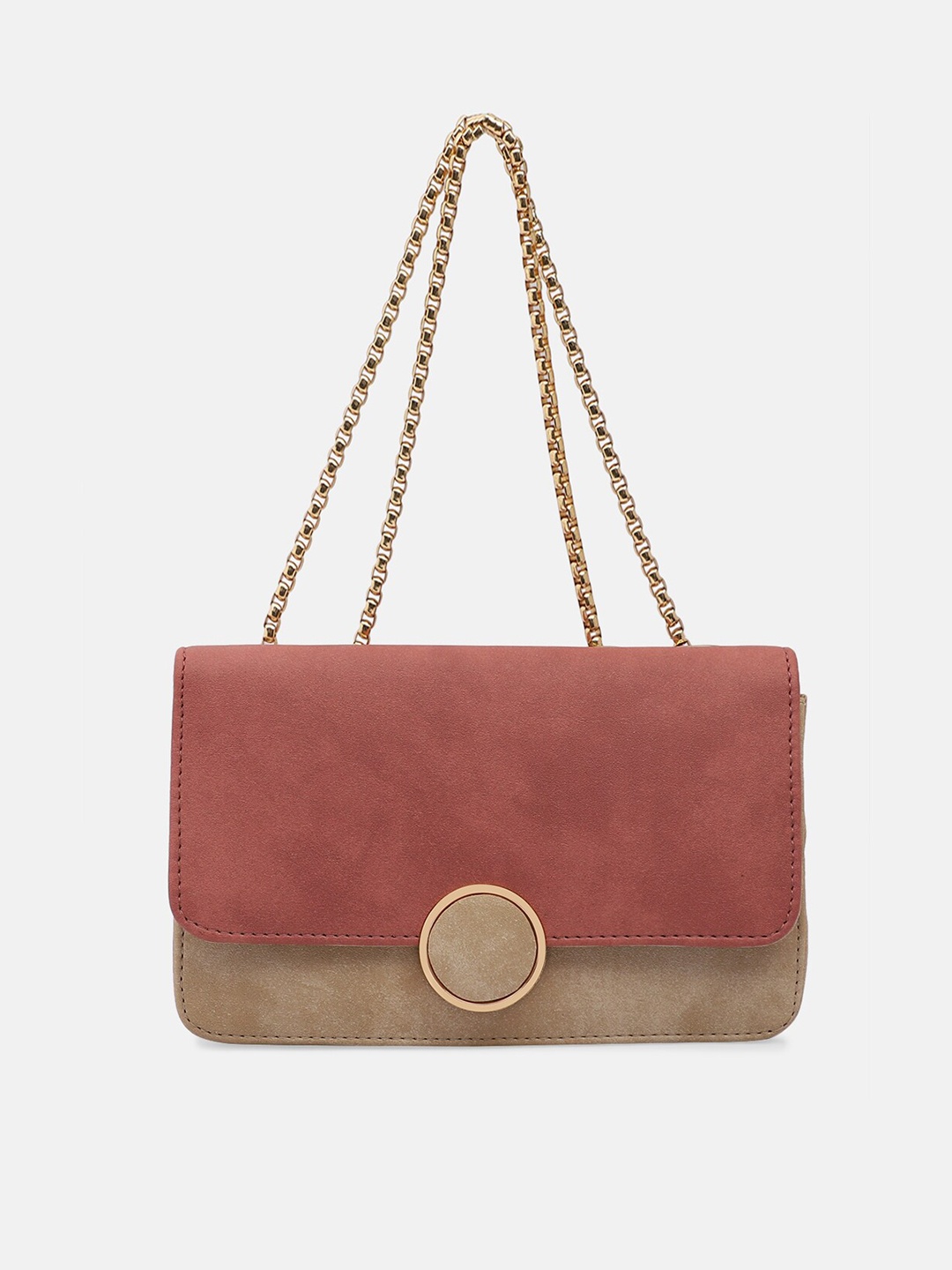 

Bagsy Malone Pink Colourblocked PU Structured Sling HandBag