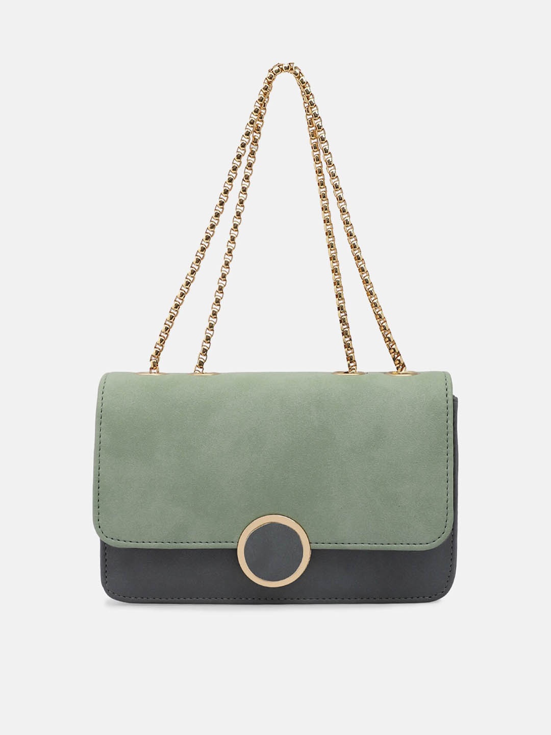 

Bagsy Malone Sea Green Colourblocked PU Structured Sling Bag