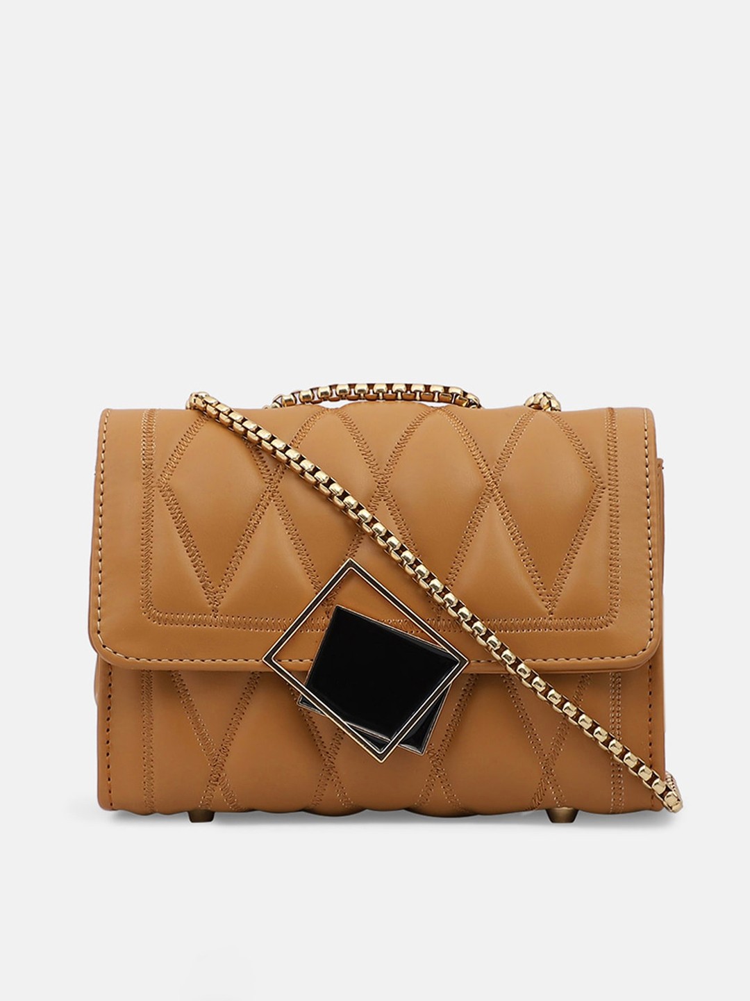 

Bagsy Malone Mustard Textured PU Structured Sling Bag with Quilted