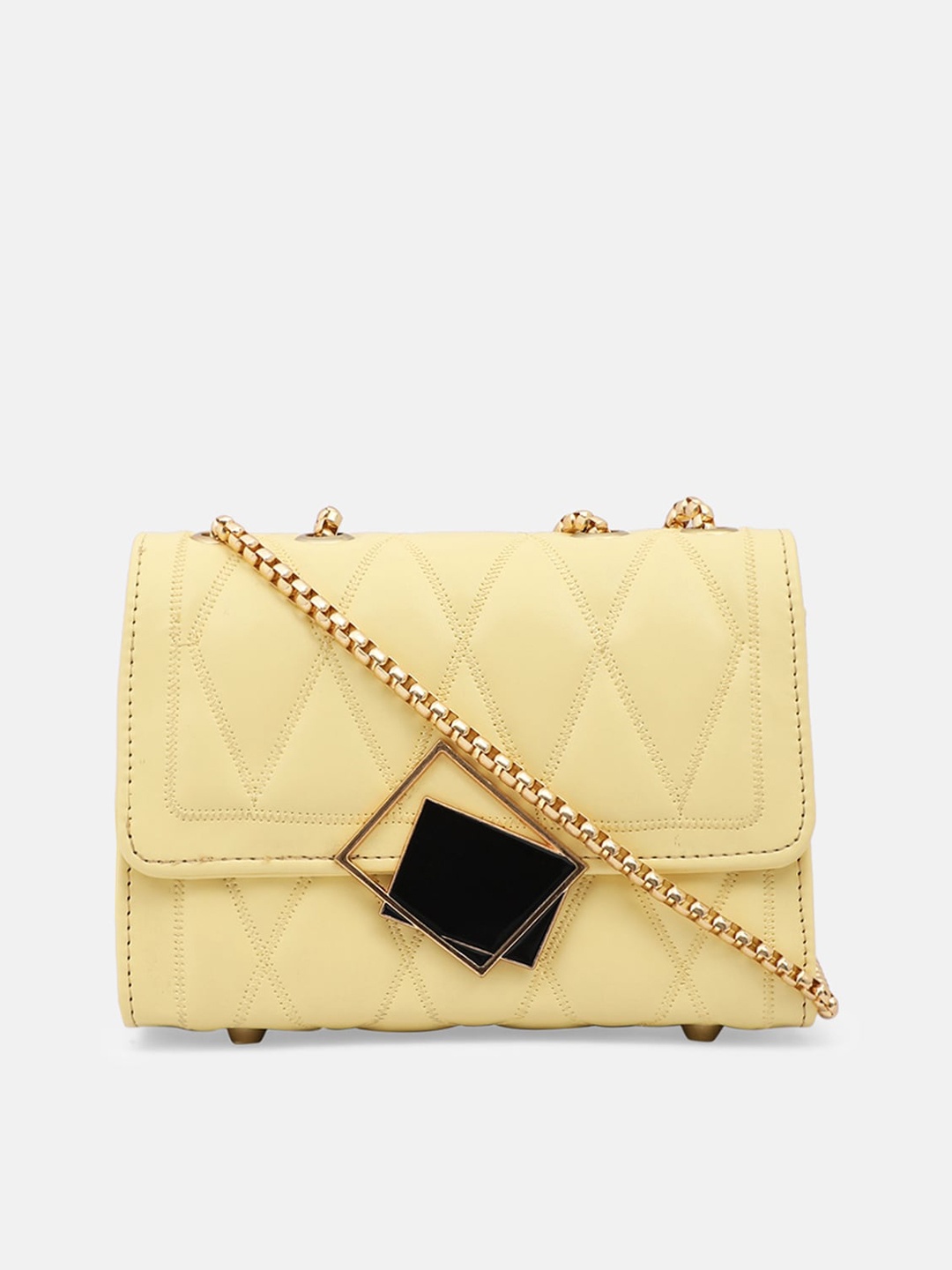 

Bagsy Malone Yellow Textured PU Structured Sling Bag with Quilted