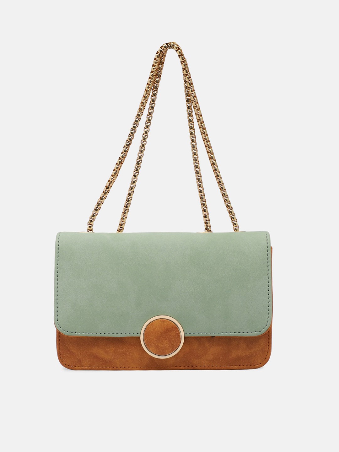 

Bagsy Malone Sea Green Colourblocked PU Structured Sling Bag