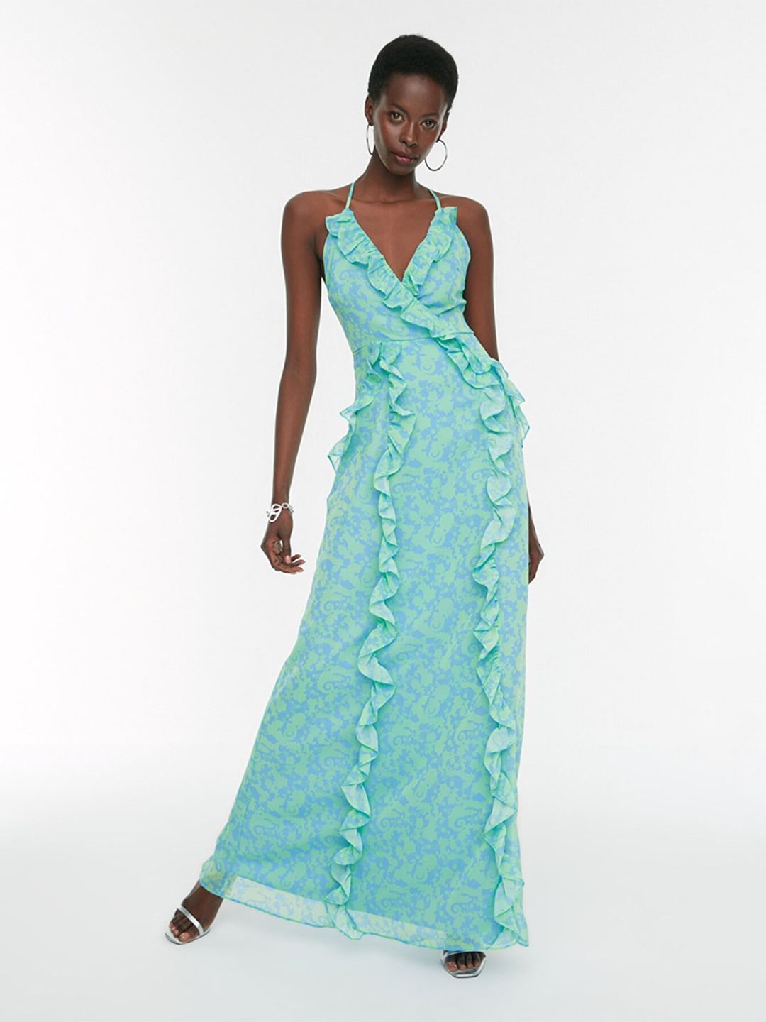 

Trendyol Women Green Floral Maxi Dress