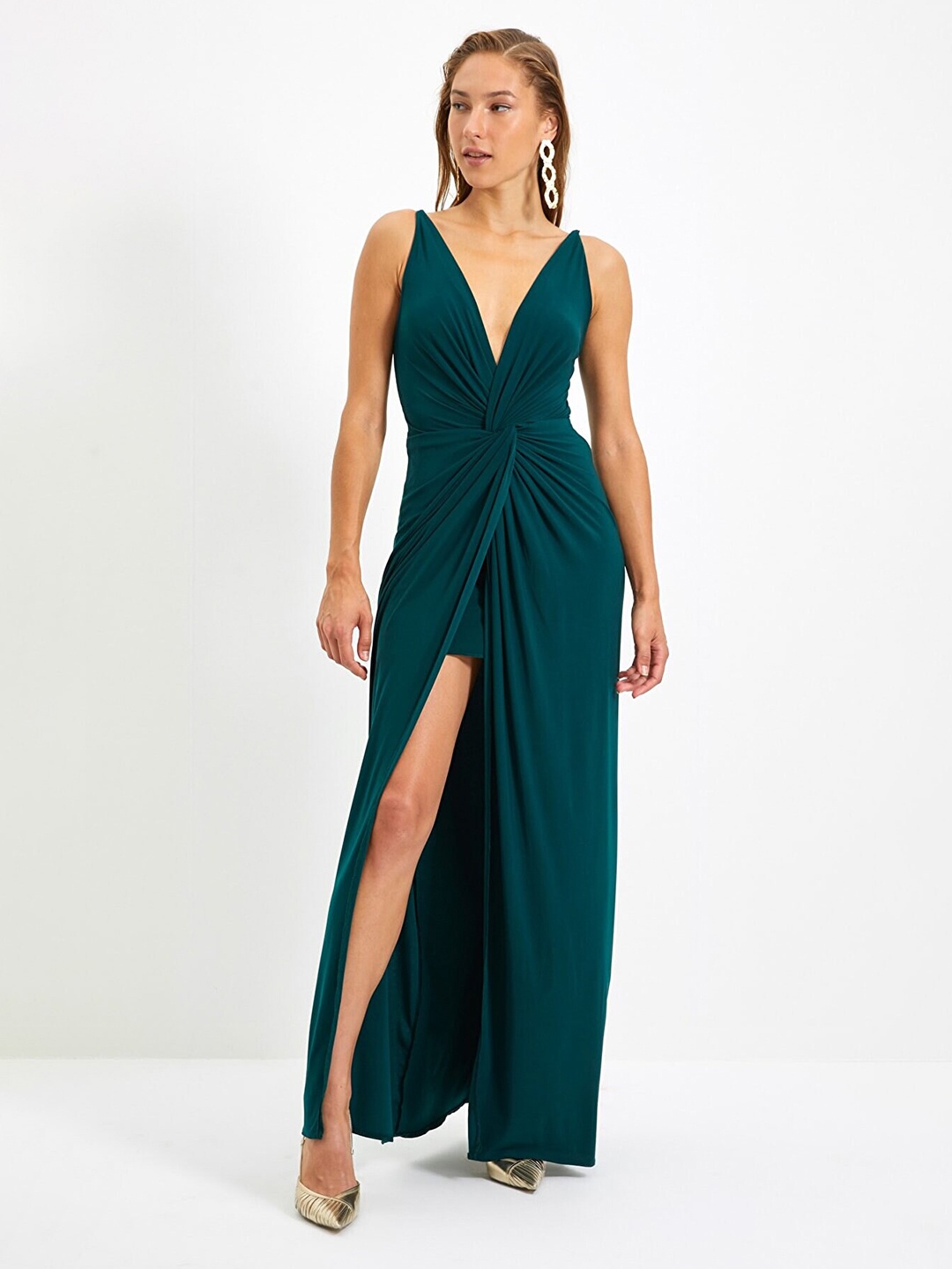 

Trendyol Women Green Solid Cut-Outs Wrap Dress