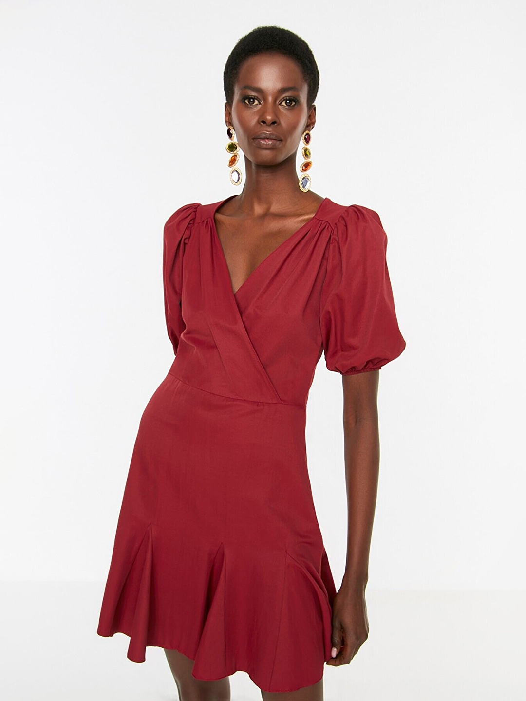 

Trendyol Women Burgundy Wrap Mini Dress