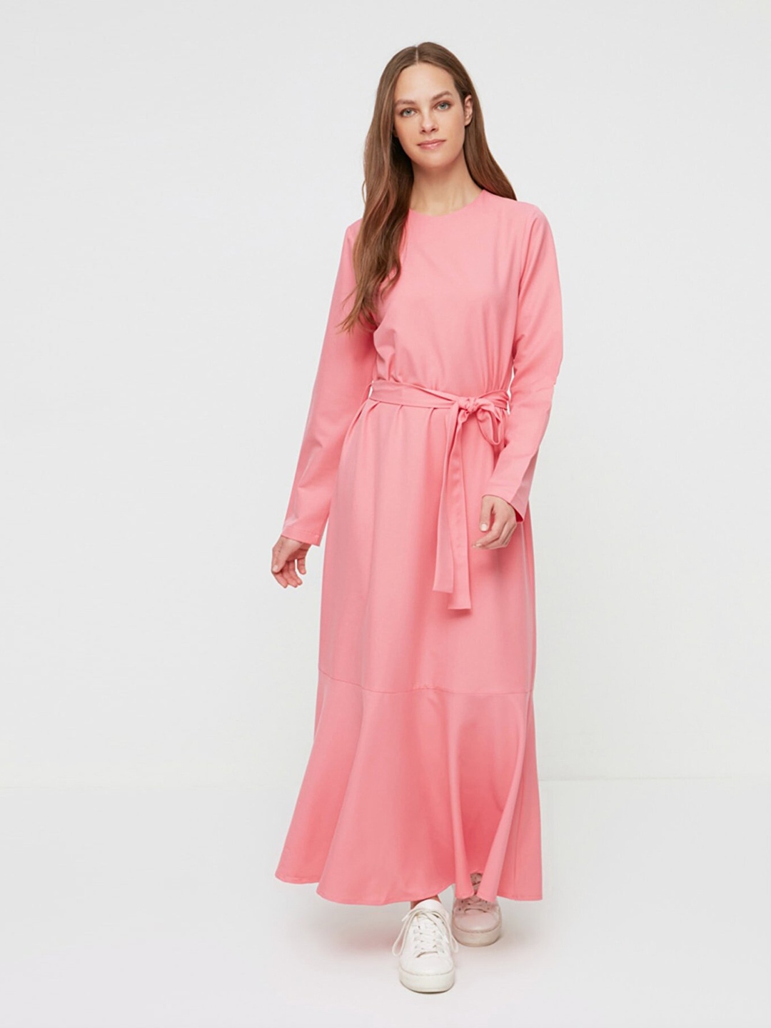 

Trendyol Women Pink Solid Drop Waist Maxi Dress