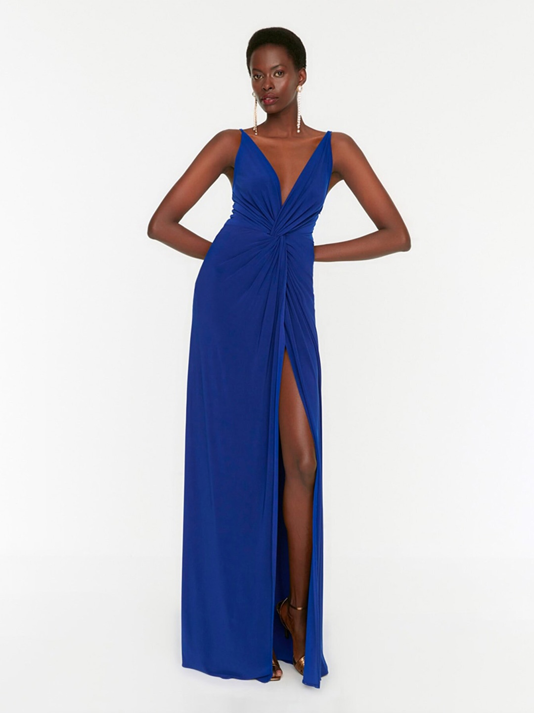 

Trendyol Women Solid Front High Slit Maxi Dress, Blue