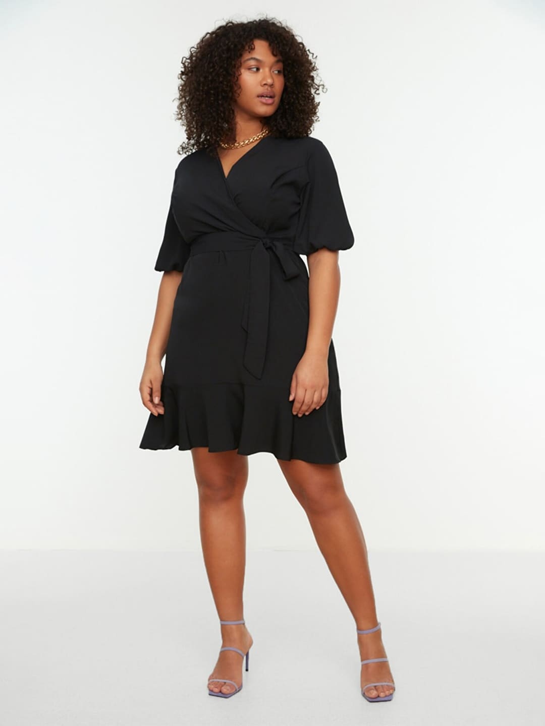 

Trendyol Women Black Solid Wrap Midi Dress
