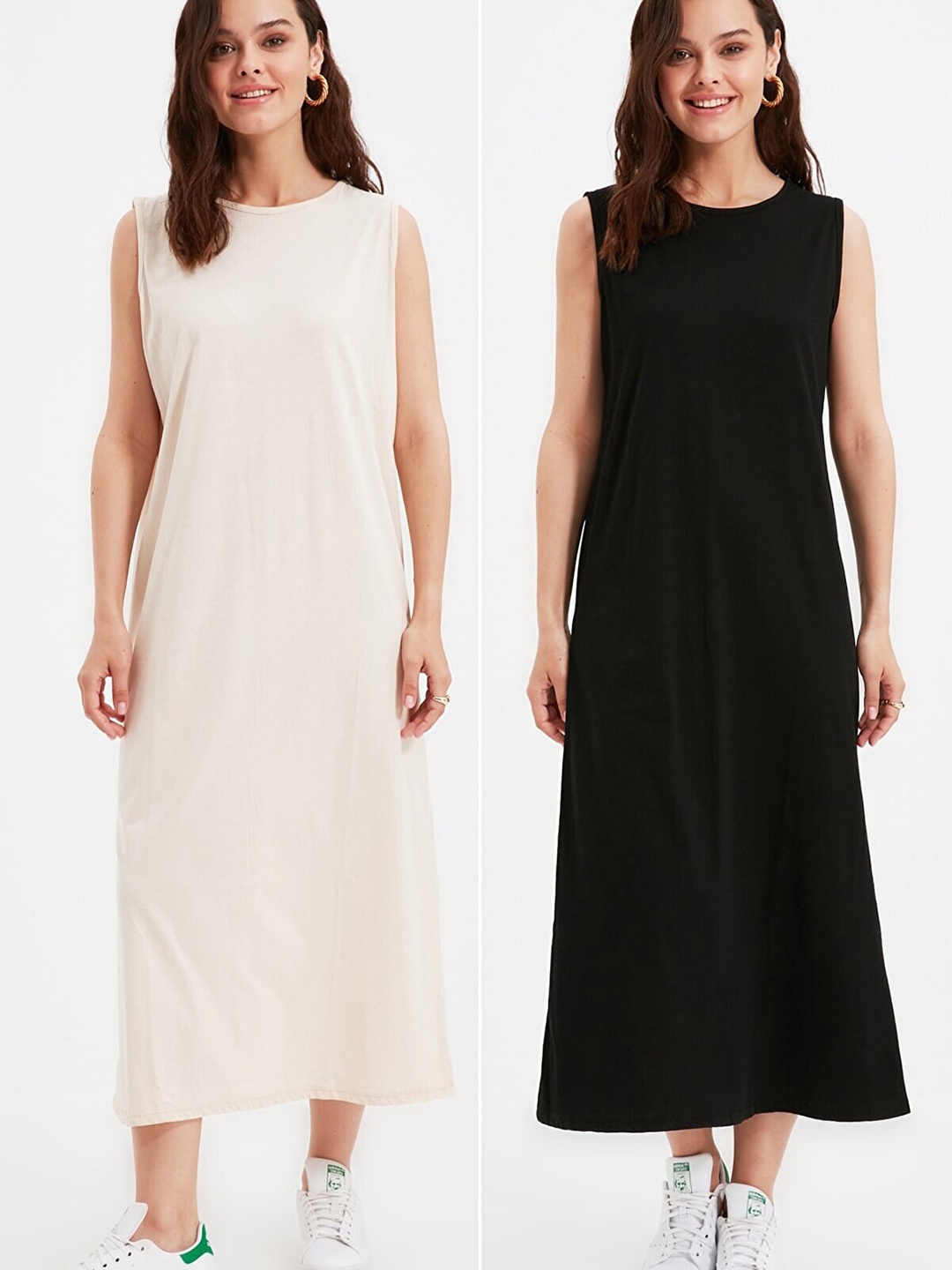 

Trendyol Women's Black And White A-Line Maxi Dress