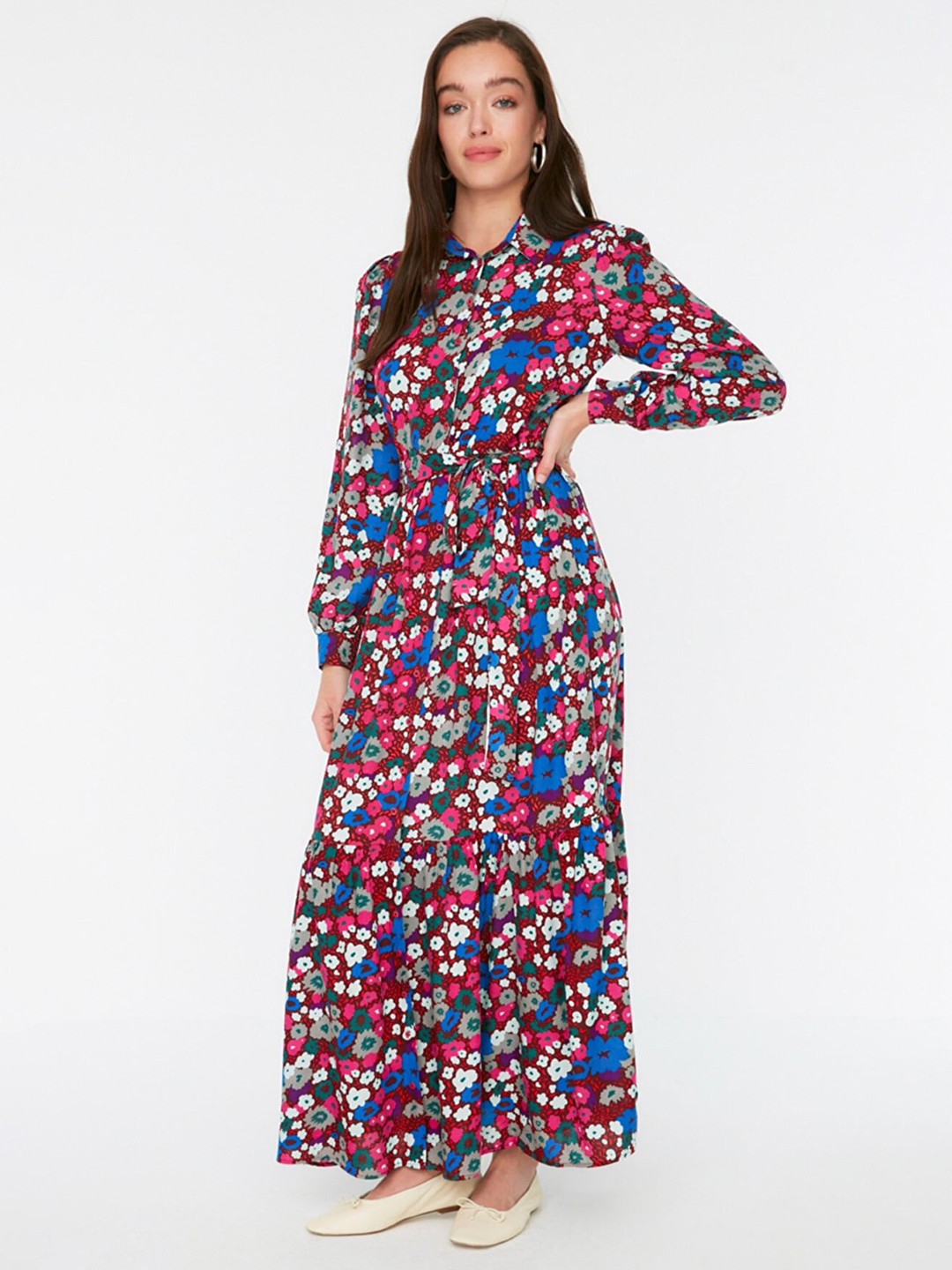 

Trendyol Red & Blue Floral Maxi Dress