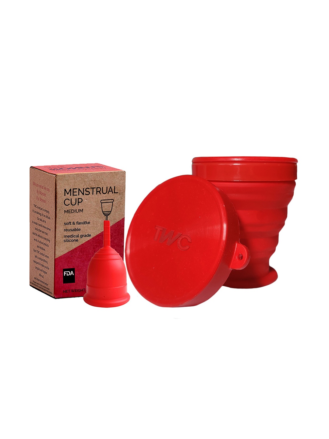 

THE WOMAN'S COMPANY Women Red Reusable Menstrual Cup - Medium with Sterilizer