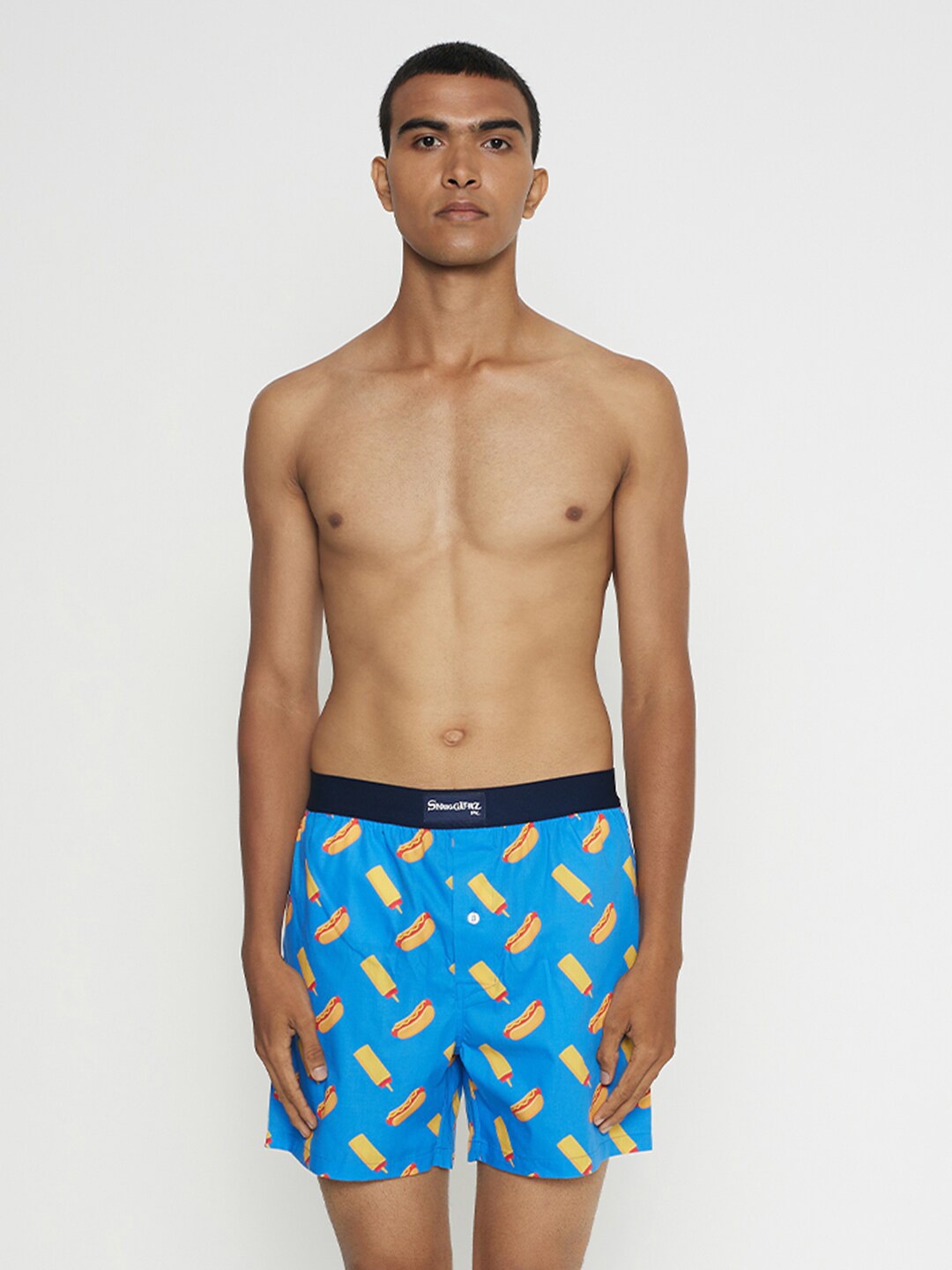 

SMUGGLERZ INC. Men Blue Printed Comfort-Fit Pure Cotton Boxers