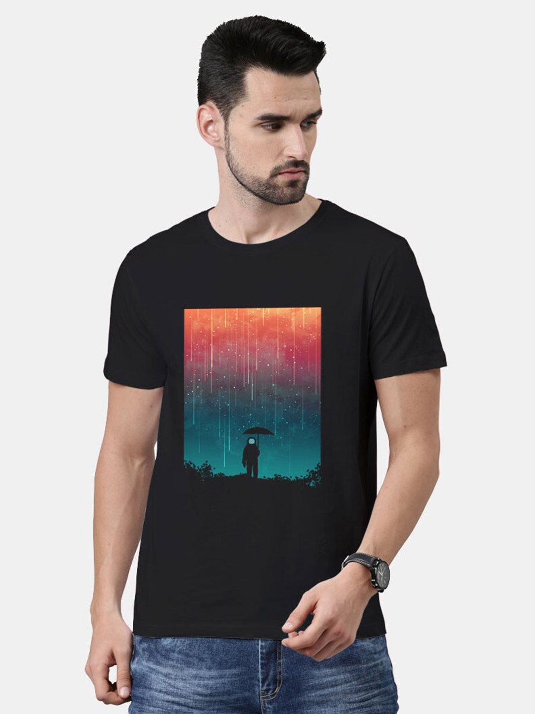 

macmerise Men Black Printed Bio Finish T-shirt