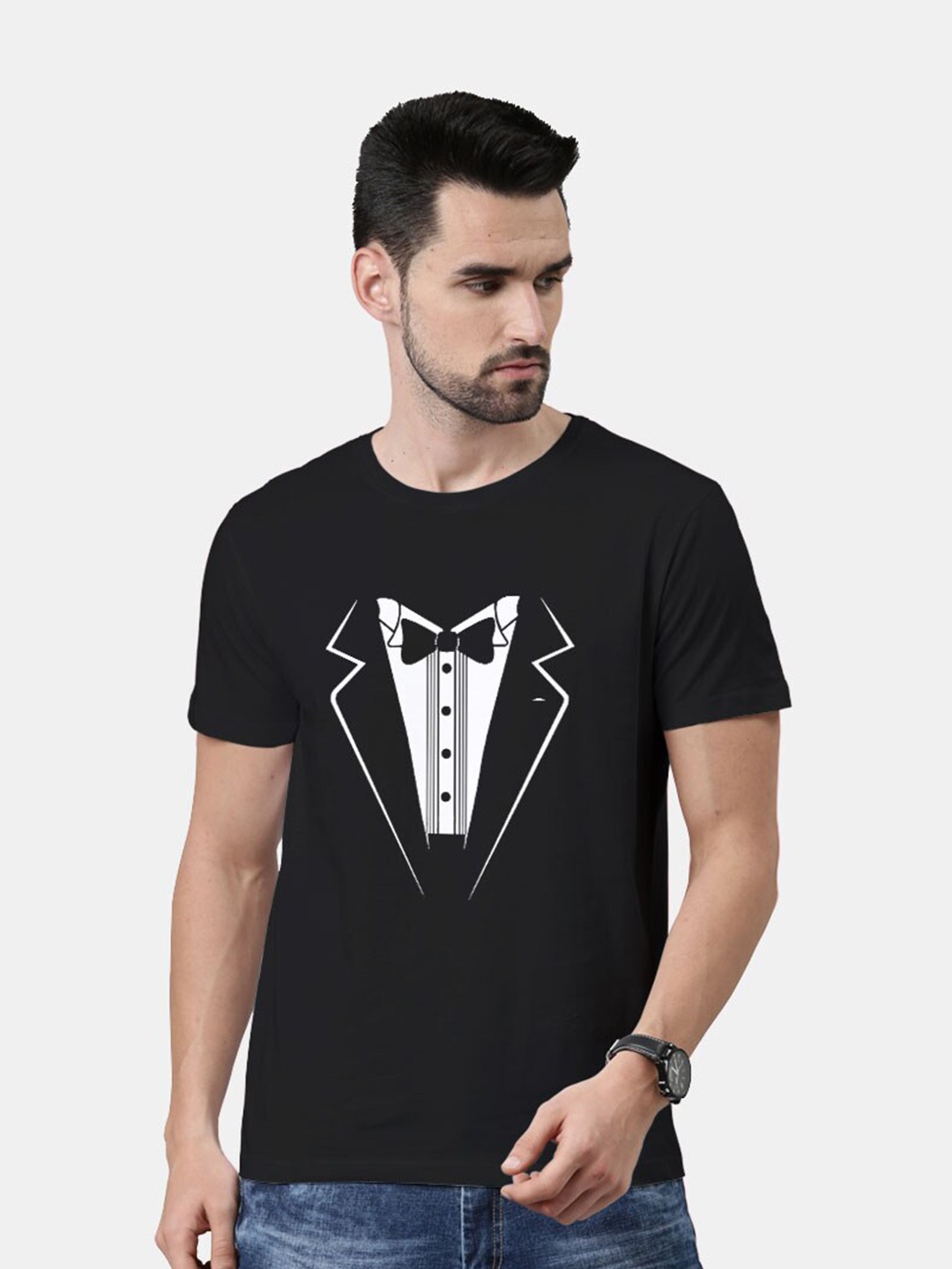 

macmerise Men Black Printed Bio Finish Cotton T-shirt