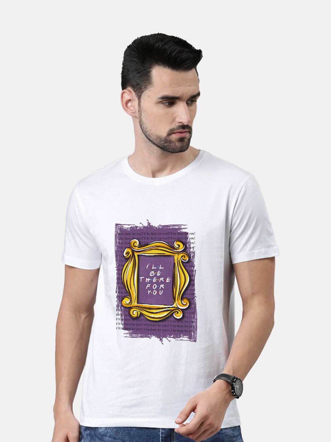 

macmerise Men White Printed Cotton T-shirt