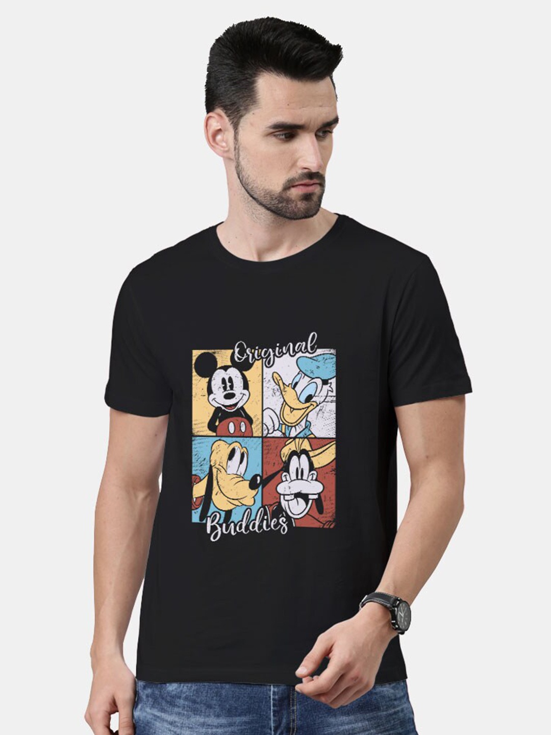 

macmerise Men Black Printed Bio Finish Cotton T-shirt
