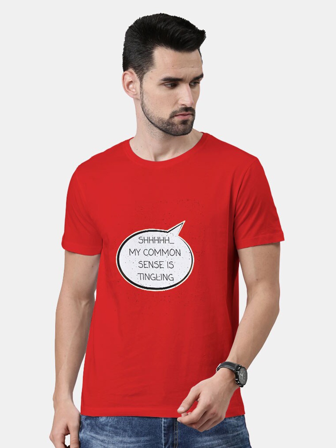 

macmerise Men Red Typography Printed Bio Finish Cotton T-shirt