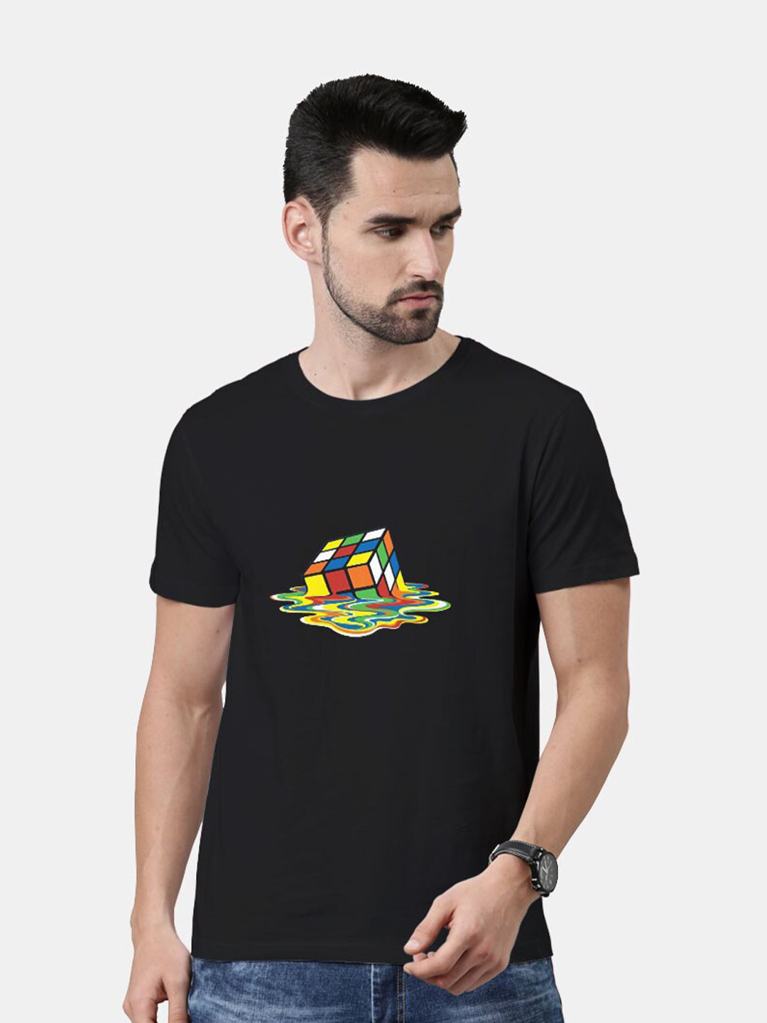 

macmerise Men Black Printed Bio Finish Cotton T-shirt